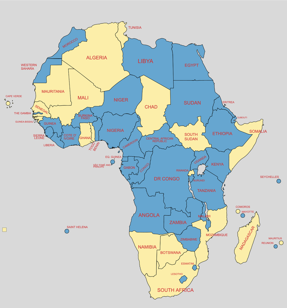Map of African countries with elections in 2024
